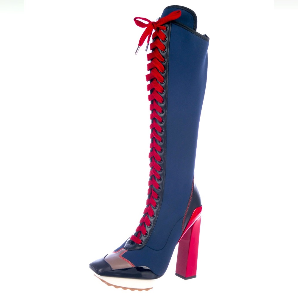 Versace tall neoprene boots Runway Collection Multicolor size 7.
